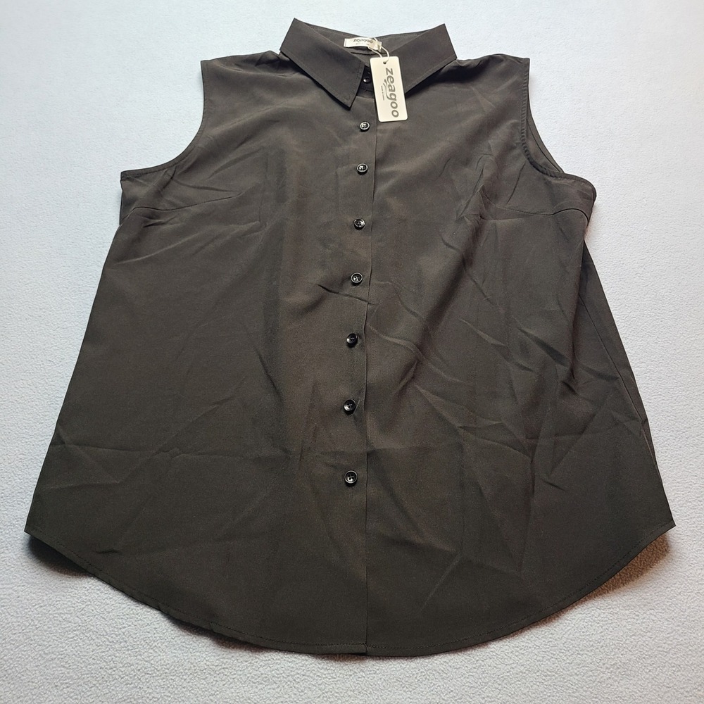 Zeagoo Sleeveless Blouse Womens XL Black NEW Button Down Pointed Collar Top